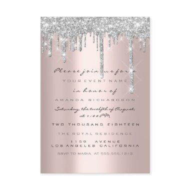 Spark Glitter Drips Silver Rose Bridal Sweet 16th Invitations