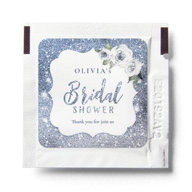 Sparkle blue glitter and floral bridal shower hand sanitizer packet