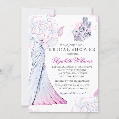 Sparkle Crystal Wedding Gown Bridal Shower Invite