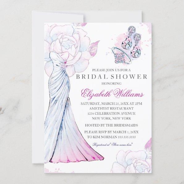 Sparkle Crystal Wedding Gown Bridal Shower Invite