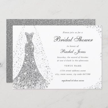 Sparkle Diamond Wedding Dress Bridal Shower Invitations