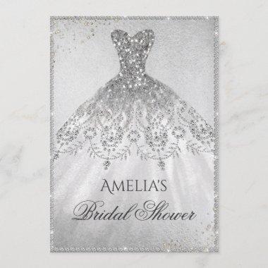 Sparkle Dress Silver Bridal Shower Invitations