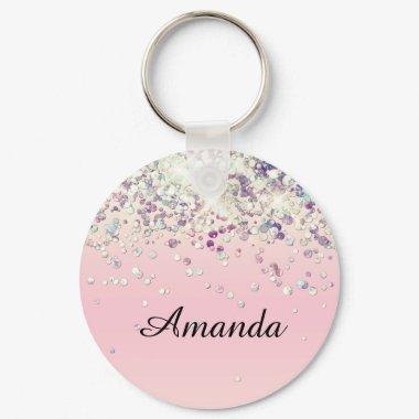 Sparkle Glitter Custom Name Blush Bridal Shower Keychain