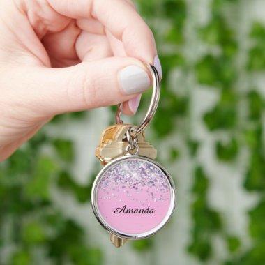 Sparkle Glitter Custom Name Monogram Bridal Shower Keychain
