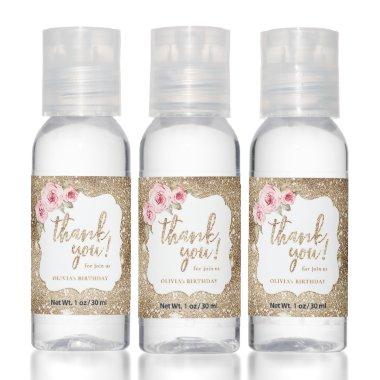 Sparkle gold glitter and floral thank you hand san hand sanitizer