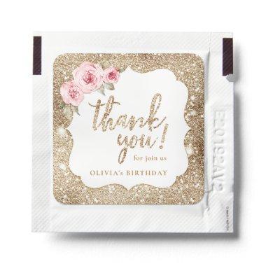 Sparkle rose gold glitter and floral thank you han hand sanitizer packet