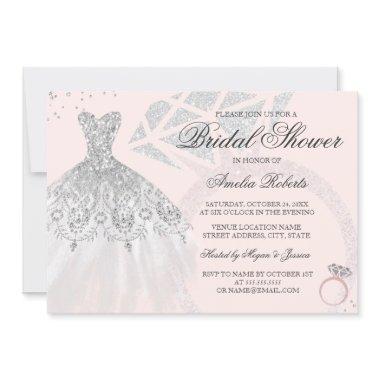 Sparkle Rose Gold Silver Dress Ring Bridal Shower Invitations