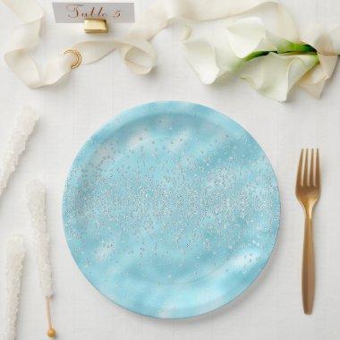 Sparkles Jewels Bling Crystals Chic Pastel Blue Paper Plates