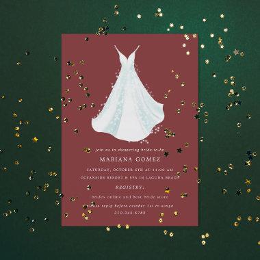 Sparkling Dress Quince or Bridal Shower Maroon Invitations