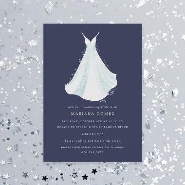 Sparkling Dress Quince or Bridal Shower Navy Blue Invitations