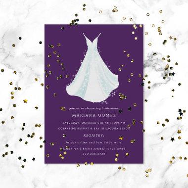 Sparkling Dress Quince or Bridal Shower Purple Invitations