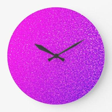 Sparkling Hot Pink Purple Glitter Ombre Girly Cool Large Clock