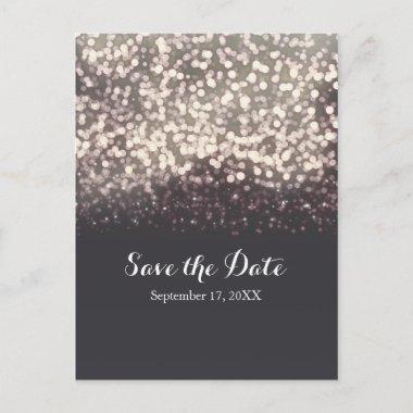 Sparkling Lights Romantic Grey Wedding Save Date Announcement PostInvitations
