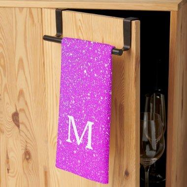 Sparkling Pink Glitter Ombre Monogram Initial Cute Kitchen Towel