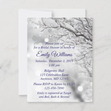Sparkling Snow & Ice Winter Wedding Bridal Shower Invitations
