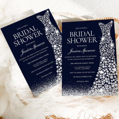 Sparkling White Wedding Dress Bridal Shower Invitations