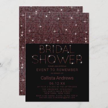 Sparkly Black Pink Glitter Sequins Bridal Shower Invitations