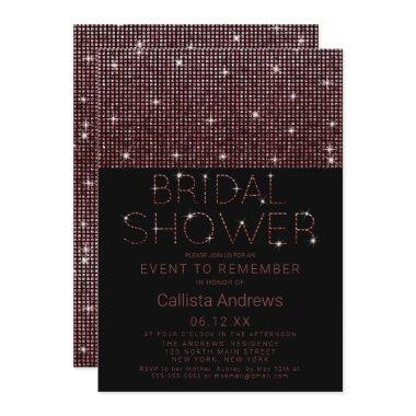 Sparkly Black Pink Glitter Sequins Bridal Shower Invitations