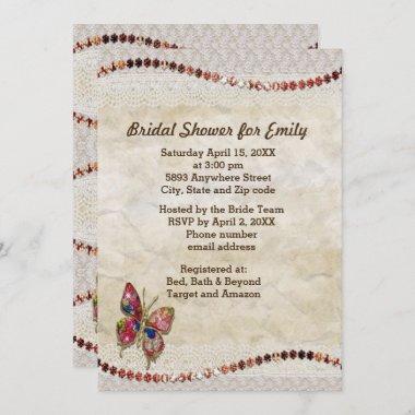Sparkly Butterfly, Lace & Parchment Bridal Shower Invitations