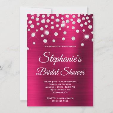 Sparkly Diamond Berry Pink Foil Bridal Shower Invitations