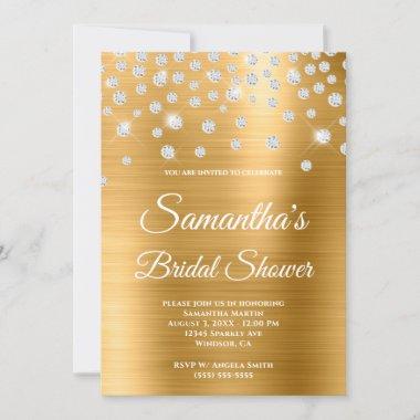 Sparkly Diamond Gold Satin Foil Bridal Shower Invitations