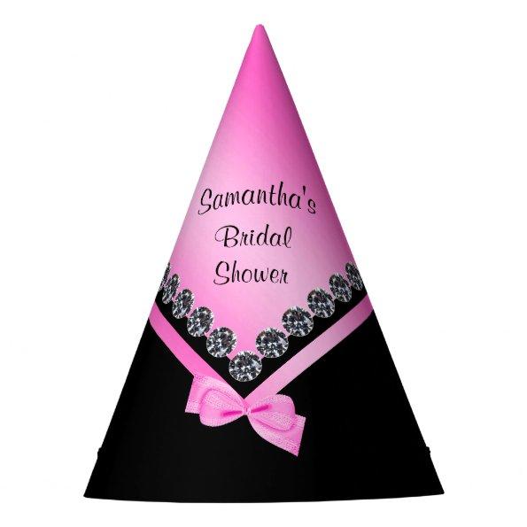 Sparkly Diamonds & Pink Bow Bridal Shower Party Hat