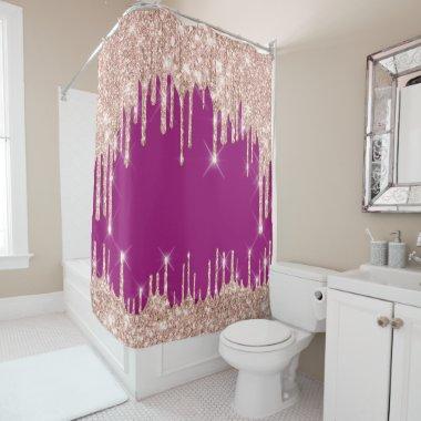 Sparkly Glitter Drips Pink Rose Berry PINK Shower Curtain