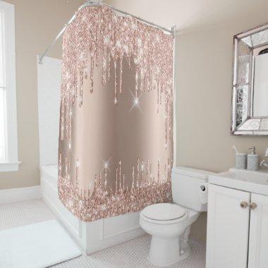 Sparkly Glitter Drips Pink Rose Gold Girly Trend Shower Curtain