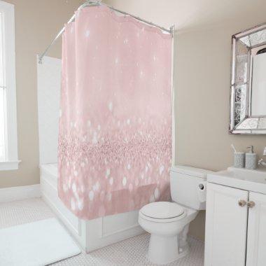 Sparkly Glitter Drips Pink Silver Simple Pastel Shower Curtain