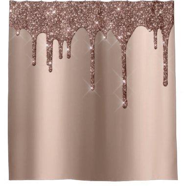 Sparkly Glitter Drips Rose Gold Skinny Girly Shower Curtain