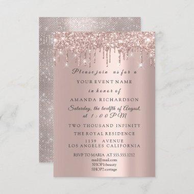 Sparkly Glitter Rose Gold Elegant Bridal Birthday Invitations