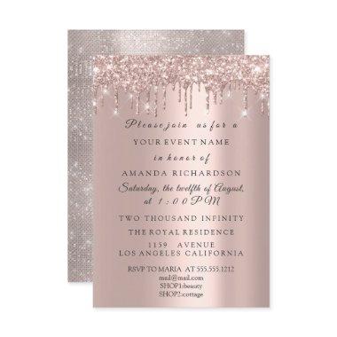 Sparkly Glitter Rose Gold Elegant Bridal Birthday Invitations