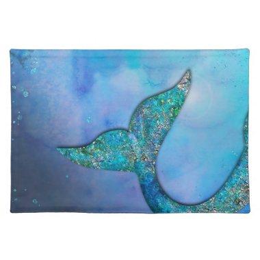 Sparkly Ocean Mermaid Fin Tail Birthday Party Cloth Placemat