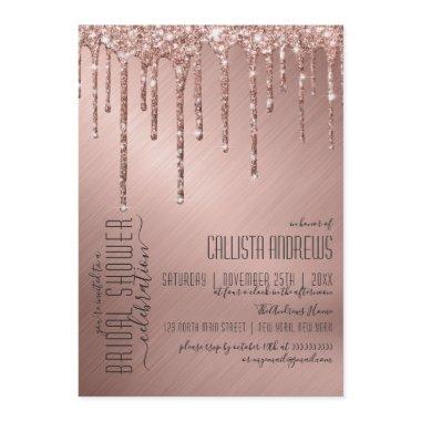 Sparkly Rose Gold Glitter Drips Bridal Shower Invitations