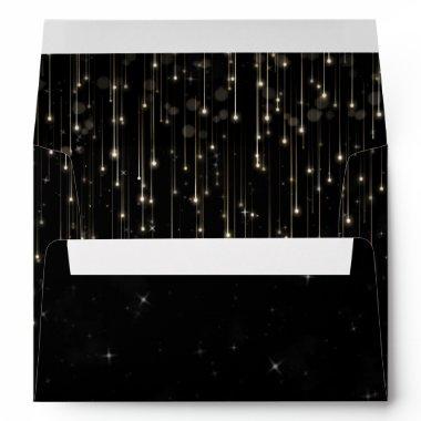 Sparkly Shooting Stars Black Chic Engagement Party Envelope