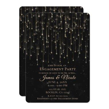 Sparkly Shooting Stars Black Chic Engagement Party Invitations