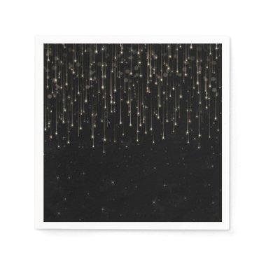 Sparkly Shooting Stars Black Chic Engagement Party Napkins