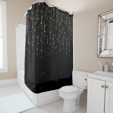 Sparkly Shooting Stars Black Elegant Party Shower Curtain