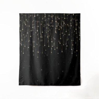 Sparkly Shooting Stars Black Elegant Party Tapestry