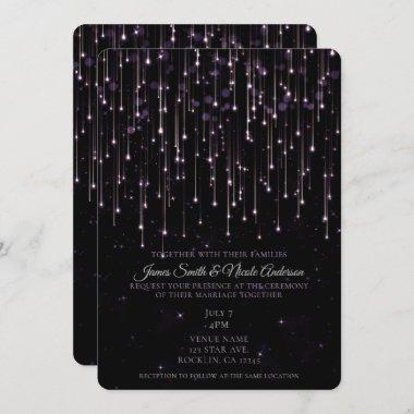 Sparkly Shooting Stars Purple Chic Modern Wedding Invitations