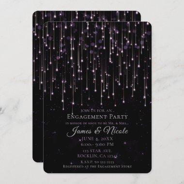 Sparkly Shooting Stars Purple Engagement Party Inv Invitations