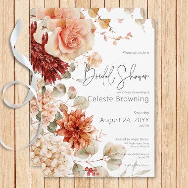 Spicy Fall Rust & Blush Boho Floral Bridal Shower Invitations