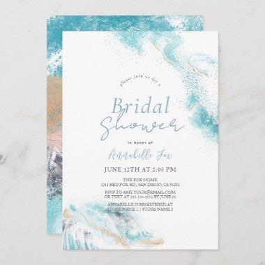 Splashing Blue Waves Coastal Bridal Shower Invitations
