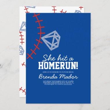 Sports Baseball Homerun Glitter Bridal Shower Blue Invitations