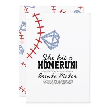 Sports Baseball Homerun Glitter Bridal Shower Invitations