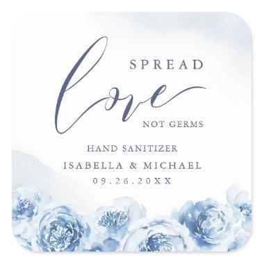 Spread Love Hand Sanitizer Blue Floral Wedding Squ Square Sticker