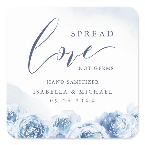 Spread Love Hand Sanitizer Blue Floral Wedding Squ Square Sticker