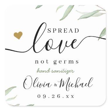 Spread Love Hand Sanitizer Greenery Wedding Favor Square Sticker