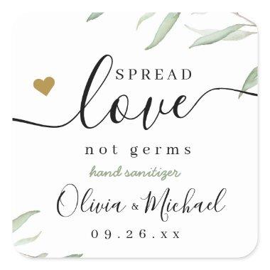 Spread Love Hand Sanitizer Greenery Wedding Favor Square Sticker