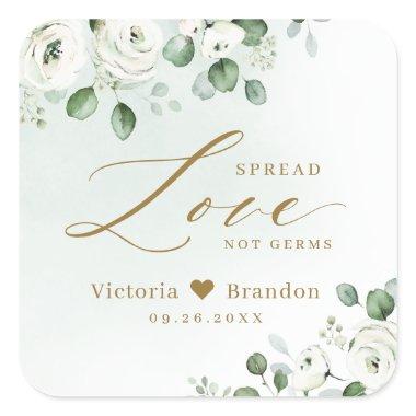 Spread Love Hand Sanitizer Greenery Wedding Favor Square Sticker